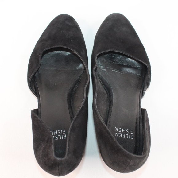 Eileen Fisher Black Suede Low Wedge Heels - Picture 6 of 12